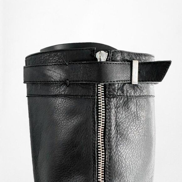 Vintage Y2K Black Knee High Leather Round Toe Block Heel Boots Size 6.5 - Picture 7 of 8